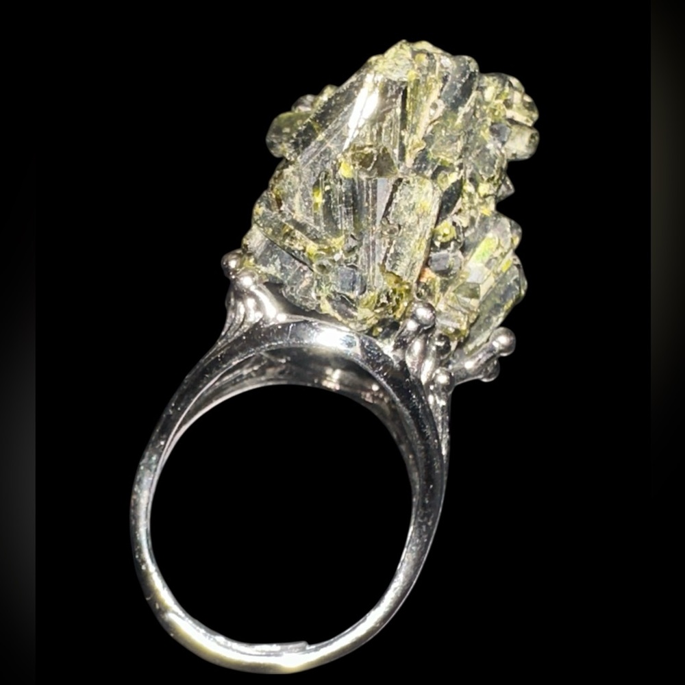 Epidote Crystal on Sterling Silver - Statement Ring